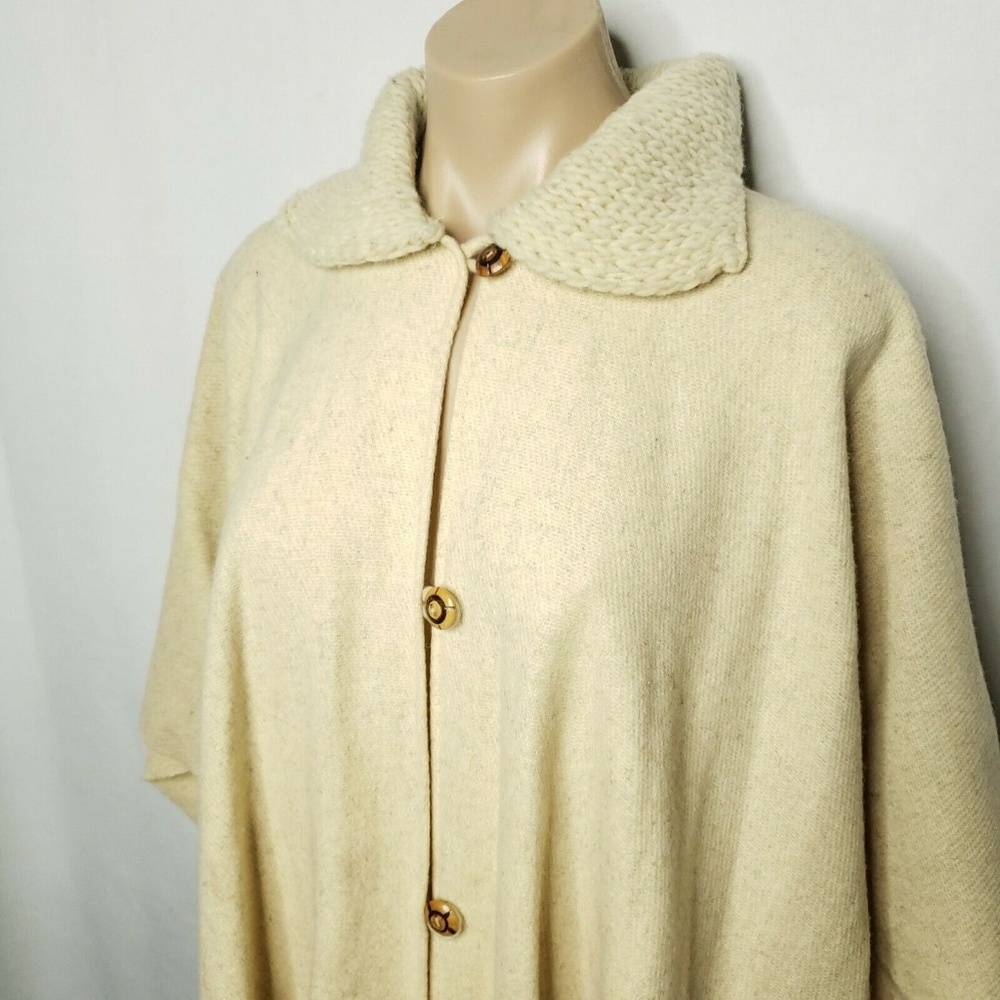 Vintage Beige Oatmeal Wool Blanket Poncho Cape - Picture 7 of 8